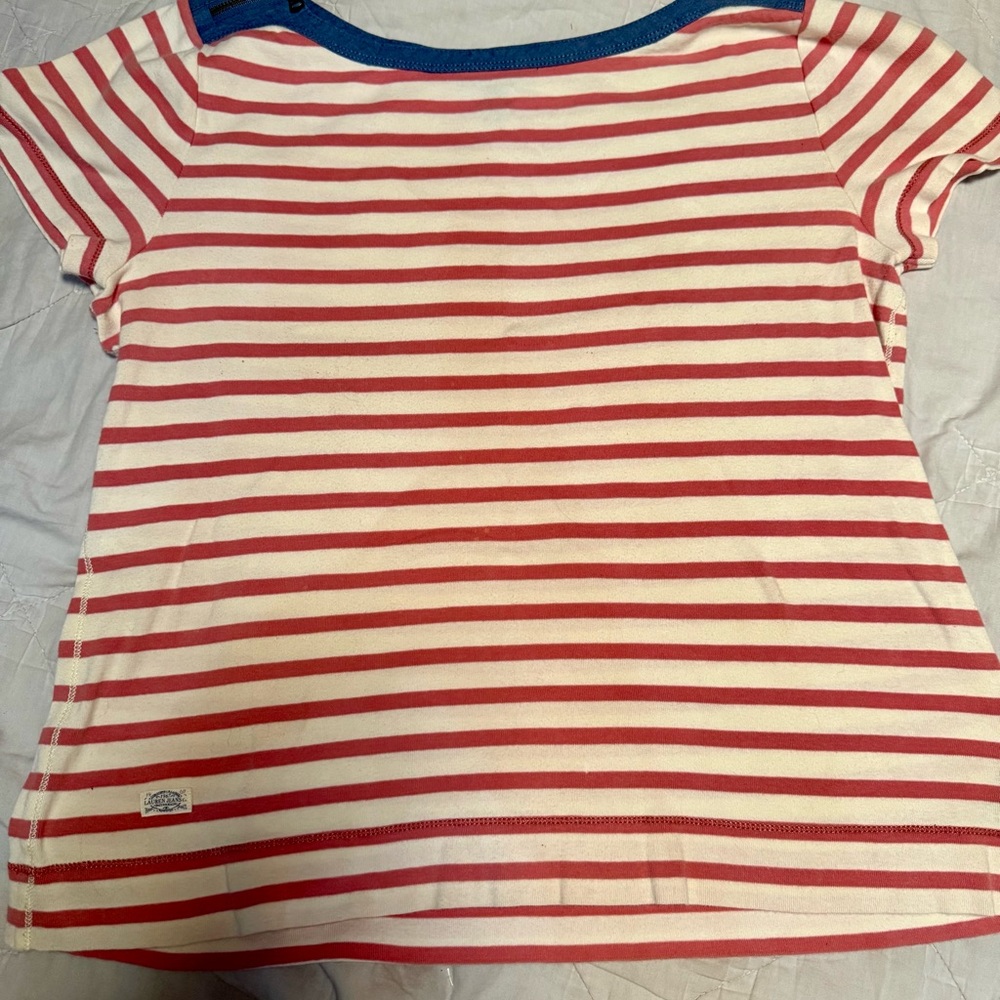 Lauren Jeans Co Ralph Lauren Striped T XL Red White Blue Nautical Zipper Detail